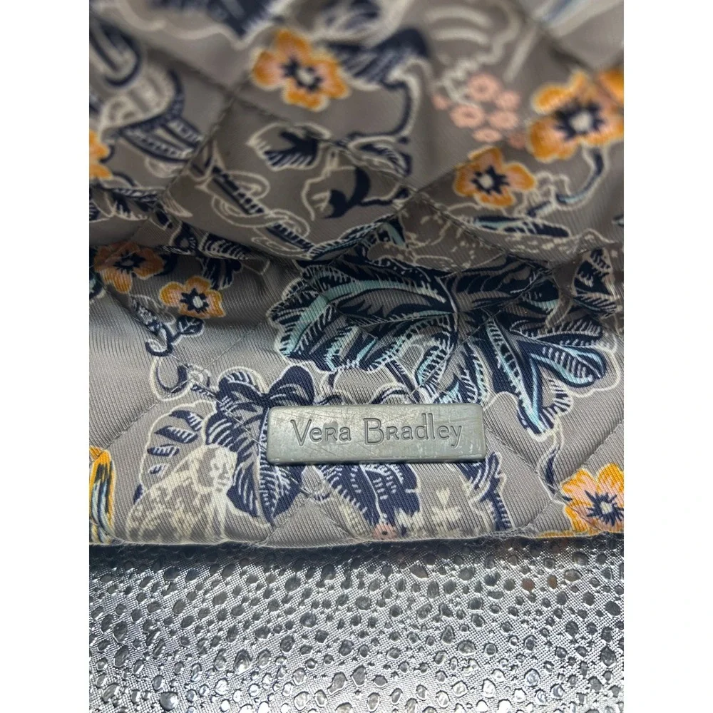 Vera Bradley Quilted Backpack Gray Floral Botanical Print Multi Pocket Travel